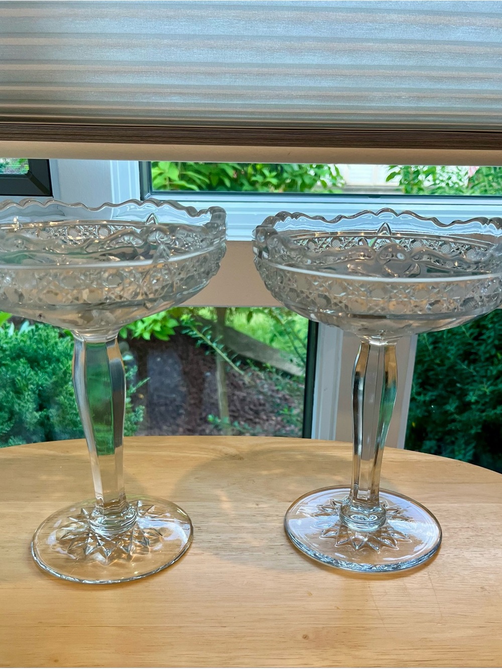 Vintage Cut Crystal Pedestal Compote Pair - Clear Glass - Picture 2 of 6